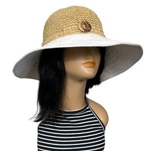 Disney Resorts Aulani Hawaii Tan Rattan Off White Beach Hat One Size